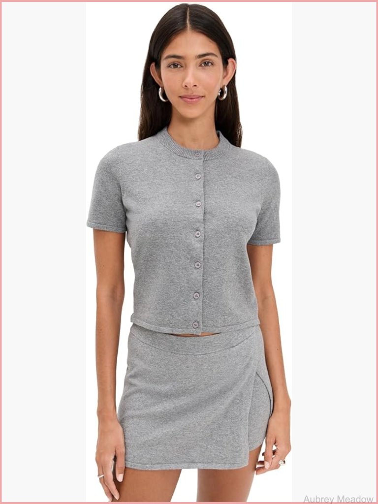 Women's Short Sleeve Cardigan Lightweight Stretch Jersey Ribbed Trim